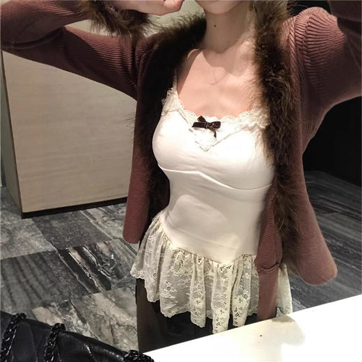 【夏季甜辣风❗️性感蕾丝吊带】韩系甜美蕾丝拼接吊带，下摆蕾丝遮小肚肚显廋，无钢圈胸垫！透气不勒不闷热，设计感上衣连衣裙叠穿小单品L 商品图1