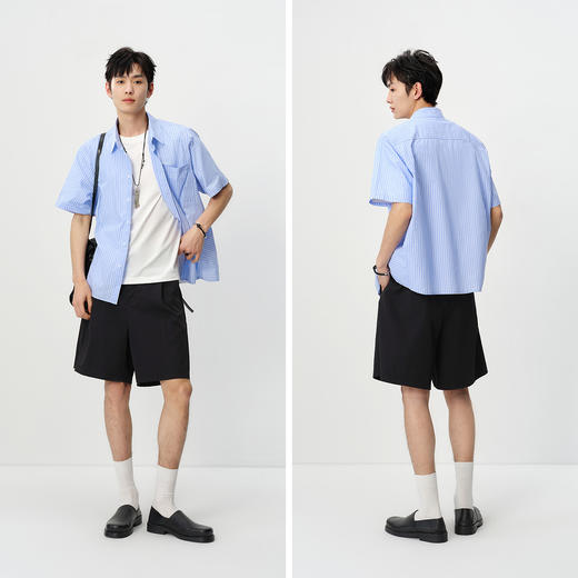 森马短袖衬衫男夏季时尚百搭条纹衬衣2026新款纯棉宽松翻领上衣 商品图4