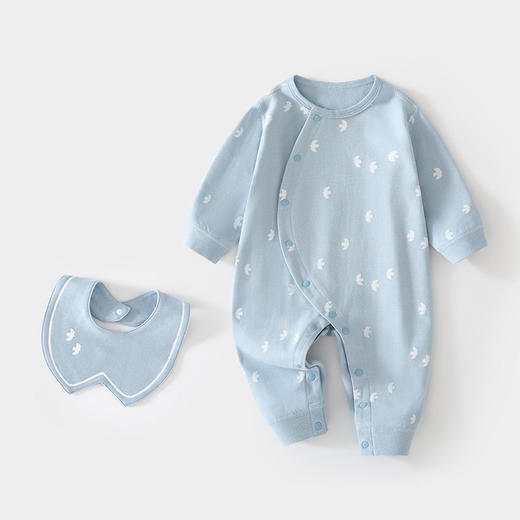 婴儿连体衣偏开宝宝新生儿无骨春秋纯棉哈衣送围嘴婴幼儿童装爬服 商品图2
