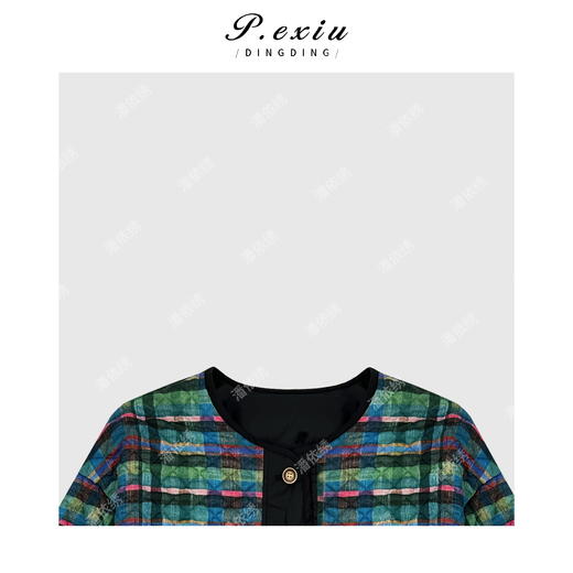 A008潘依绣丁丁宠粉复古撞色格纹圆领排口两面穿夹棉外套 W-62626 商品图2