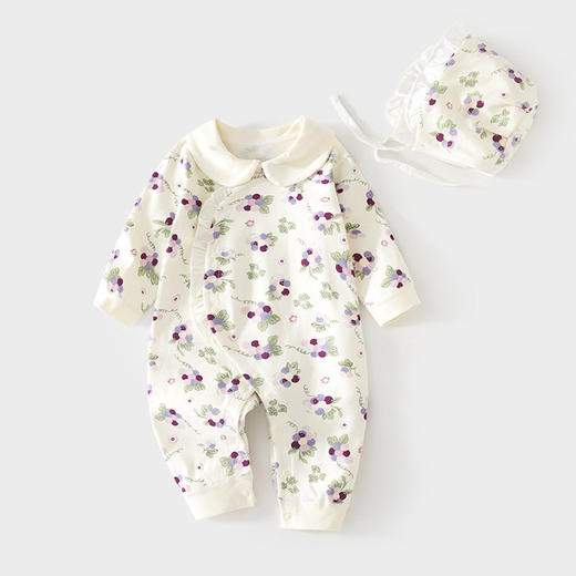 婴儿连体衣女宝宝新生儿无骨春秋纯棉哈衣送帽子婴幼儿童装爬服 商品图1