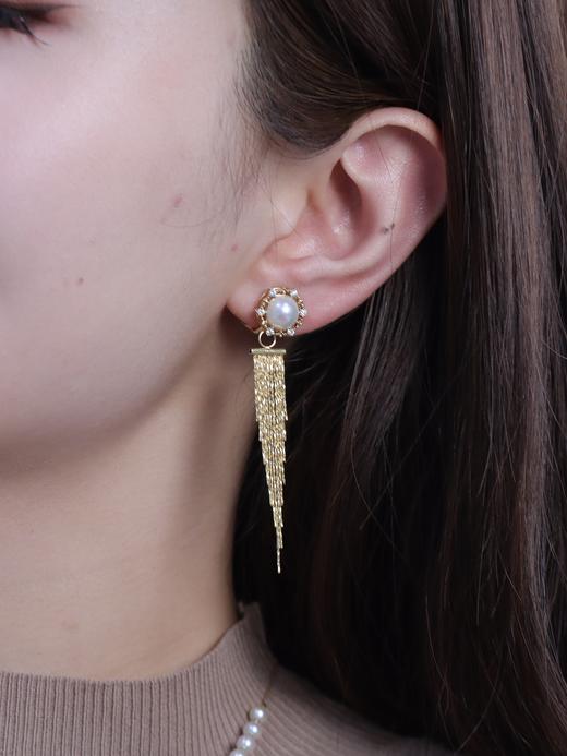 【挚友限定】太阳花-18K金Akoya珍珠流苏耳夹 商品图4