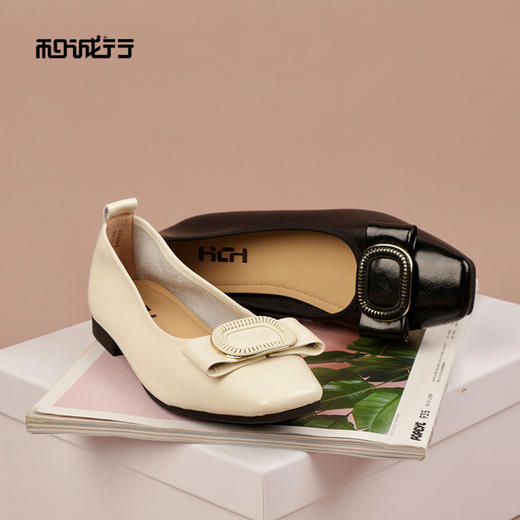 和诚行2026春季新款真皮软底方头舒适不累脚牛皮平跟单鞋0210318 商品图0