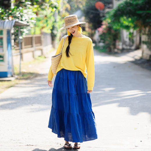 特绽放139朵/花的名字·圆领色织超细条纹落肩长袖卫衣版型T恤女 商品图2