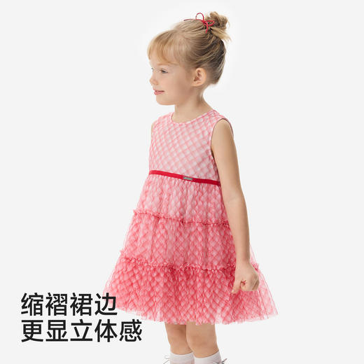 【全棉府绸】英氏儿童连衣裙女童夏季橙红色背心裙宝宝蓬蓬连衣裙条纹格子裙 商品图3