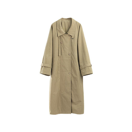 绽放518朵/亚麻棉气质显瘦立领中长款风衣外套女经典廓形通勤大衣 商品图4