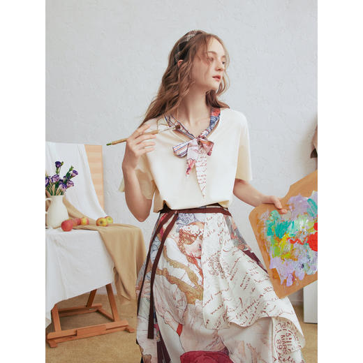 两三事 少女塔罗 2026春季新款印花领带上衣不规则半身裙两件套女 商品图3