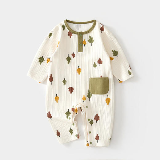 婴儿连体衣宝宝新生儿无骨春秋纯棉哈衣提花婴幼儿童装套头爬服 商品图0