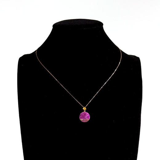 【天然正品】AU750黄金镶天然皇家紫舒俱来小圆牌吊坠项链230126NJM34 商品图5