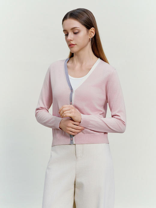 【V领撞色针织开衫】26年春夏新品女士薄款棉质开衫小外套 商品图1