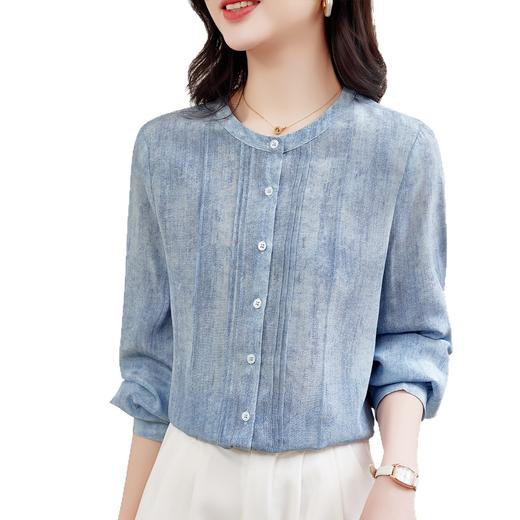 KQ-春装2026年新款时尚减龄桑蚕丝显瘦休闲女士衬衣圆领百搭气质衬衫 商品图4