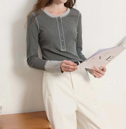 F022726春季新款圆领长袖简约T恤套头上衣打底 商品图2