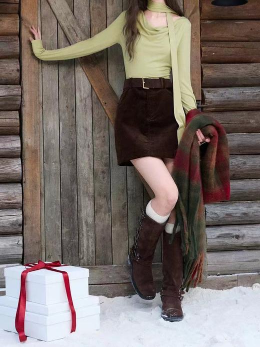 F022728春季新款荡领T恤休闲长袖修身飘带上衣 商品图5