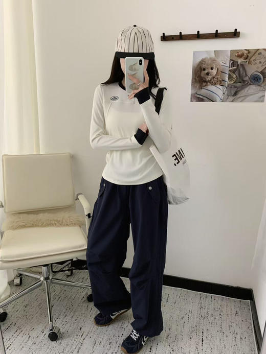 the ba*撞色拼接修身抽褶长袖T恤 商品图4