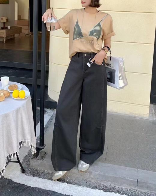 F022722日系工装牛仔裤女春季显瘦宽松阔腿裤微弯刀休闲裤 商品图2
