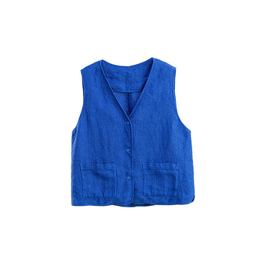 绽放126朵/粗砂亚麻V领开襟系扣马甲女新款外搭叠穿无袖上衣外套 商品图4