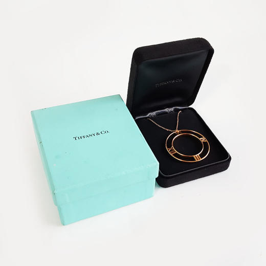 【95新】Tiffany & Co.蒂芙尼玫瑰金Atlas罗马数字镂空大圆盘长项链链长约61cm、吊坠直径约4.9cm中性款140226TJ02 商品图1
