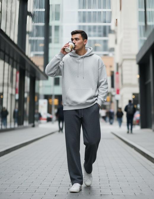 【智感连帽卫衣】400g男士2026春新品连帽套头卫衣套装上衣松弛老钱风减压无龄款 商品图5