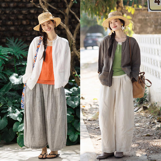 特绽放156朵/闲适小衫·汉麻圆领开襟落肩长袖衬衫女百搭春季新款 商品图2