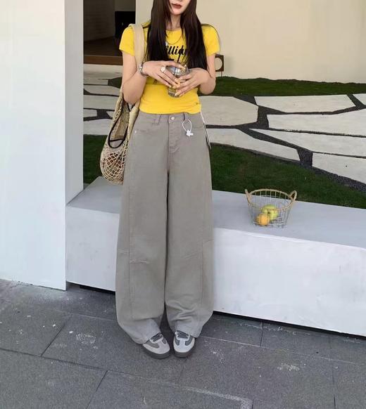 F022722日系工装牛仔裤女春季显瘦宽松阔腿裤微弯刀休闲裤 商品图3