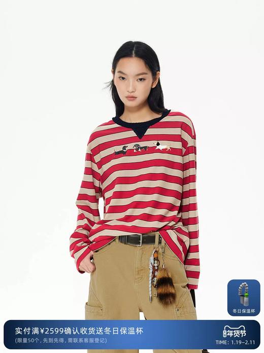 F022720设计师款复古萌趣红条纹上衣长袖T恤 商品图4