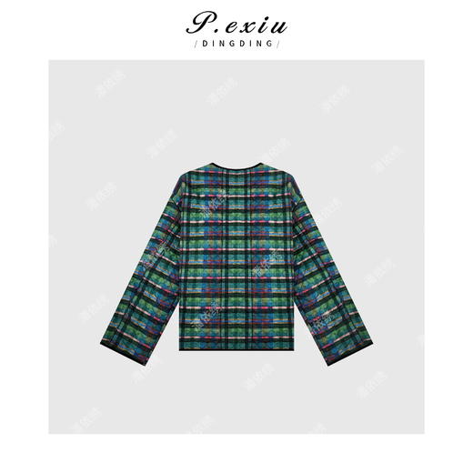 A008潘依绣丁丁宠粉复古撞色格纹圆领排口两面穿夹棉外套 W-62626 商品图1