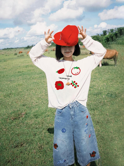 【YW】无忧购韩系Ins风女款可爱百搭卡通字母印花长袖t恤（截单后7天发货) 商品图0