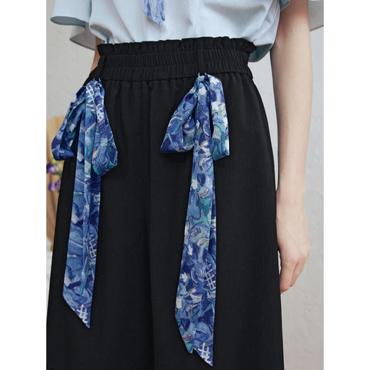 两三事梵高文艺夜车剪影2026春新款印花绑带蕾丝拼接阔腿休闲裤女 商品图3