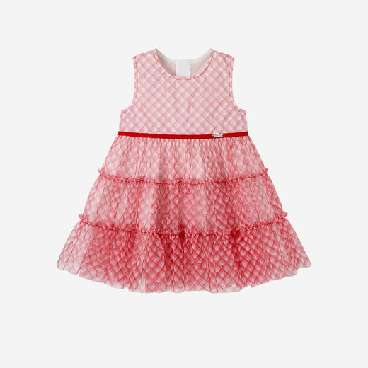 【全棉府绸】英氏儿童连衣裙女童夏季橙红色背心裙宝宝蓬蓬连衣裙条纹格子裙 商品图4