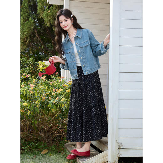 鹿向南「花漾佳人」韩系巨好看2026新款春季蓝色宽松牛仔短外套女 商品图1