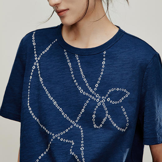 【林栖设计小店】方圆万象|鱼子缬印花优雅百搭气质2026夏新款纯棉T恤1962123 商品图5