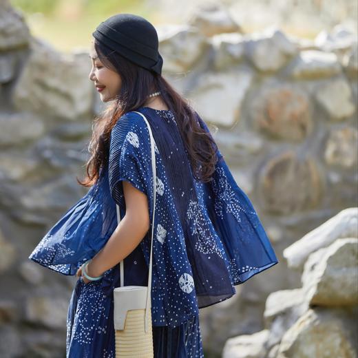 【林栖设计小店】方圆万象|手工绣花丝棉鱼子缬印花2026夏新款压褶衬衣1962152 商品图2