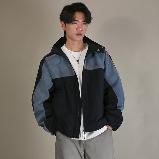DRONKOO 2026 连帽前后拼接牛仔微阔中厚夹克 商品图3