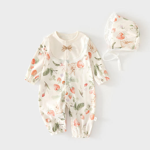 婴儿连体衣女宝宝新生儿无骨春秋纯棉哈衣送帽子婴幼儿童装爬服 商品图2