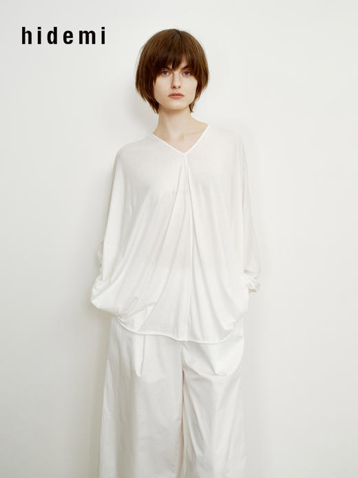 hidemi副线小h V领松弛廓形卷边长袖T恤连衣裙 商品图7