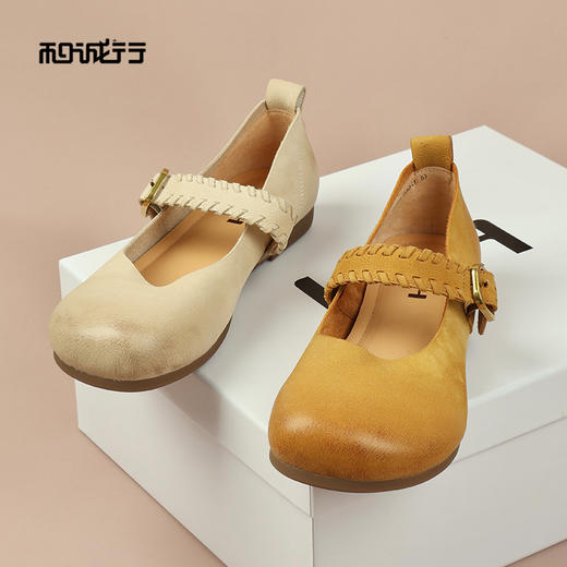 和诚行2026春季新款复古圆头编织一字扣带玛丽珍浅口休闲鞋0810279 商品图0