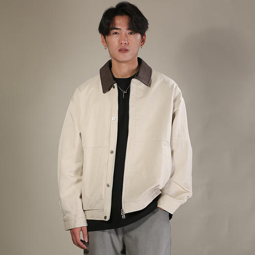 DRONKOO 2026 翻领撞毛织提花领前襟拉链钮扣薄夹克 商品图3