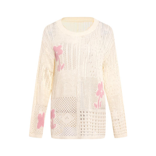 两三事 琉光浅夏 2026春季新款度假风镂空编织罩衫女套头针织衫 商品图4