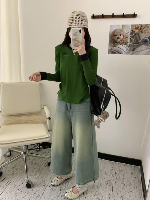 the ba*撞色拼接修身抽褶长袖T恤 商品图3