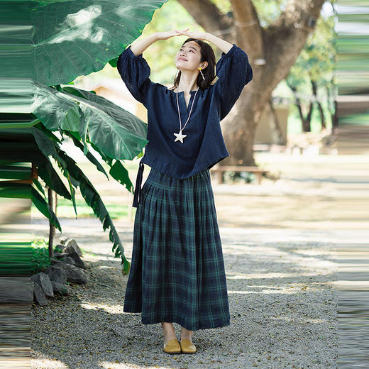 绽放107朵/色织格纹全腰松紧大摆半身裙女新款遮肉显瘦半身长裙子 商品图1