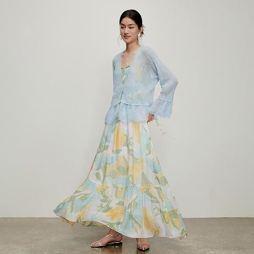 【林栖设计小店】流水潺潺|优雅多色镂空肌理拼荷叶边2026夏新款毛织外套1962172 商品图9