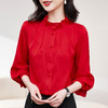 KQ-2026新款春装长袖灯笼袖洋气质红色衬衫女真丝上衣桑蚕丝时尚小衫 商品缩略图0