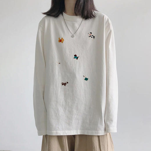 【YW】无忧购韩系Ins风女款可爱百搭卡通字母印花长袖t恤（截单后7天发货) 商品图3