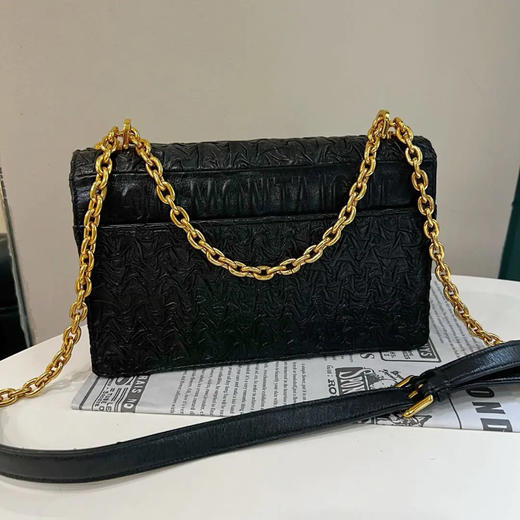 Dior 30 Montaigne 黑金 牛皮 褶皱 斜挎包 商品图1