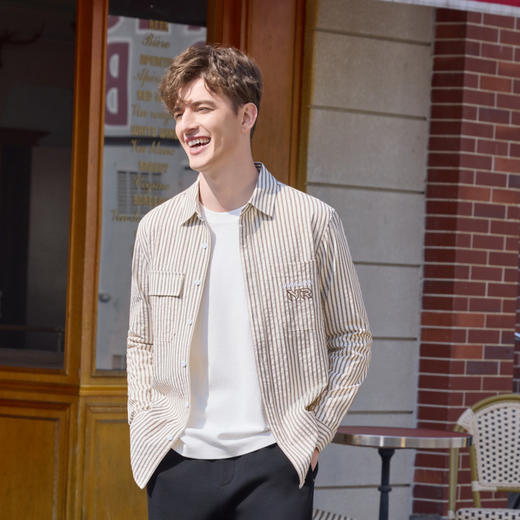 半身缘男装 春季舒适百搭条纹简约衬衫261312U01010235 商品图1