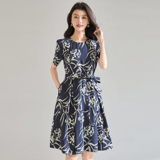 「高货sh」全新升级【铂金会员284/天猫379/差价95】(22653)洛诗琳气质亚麻混纺连衣裙2026春夏新款大摆收腰伞裙女 商品图4