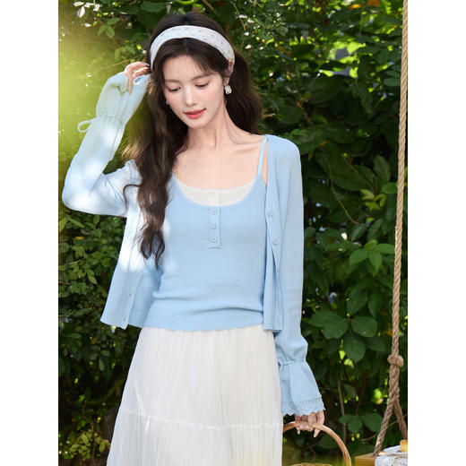 鹿向南「海盐气泡」法式浅蓝色针织衫开衫外套显瘦上衣女春季新款 商品图1