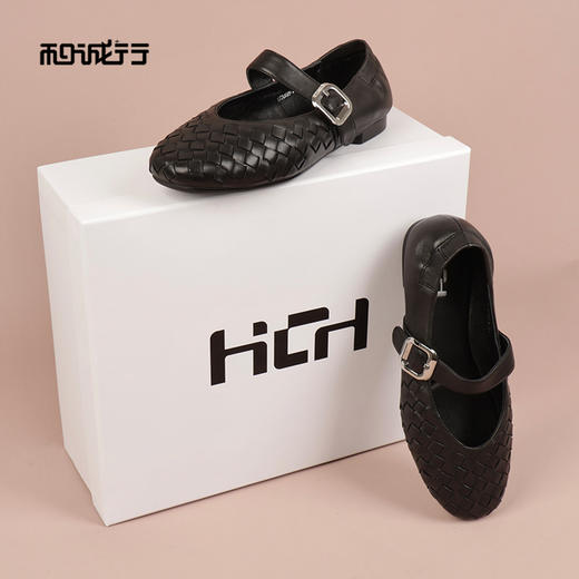 和诚行2026春季新款真皮百搭玛丽珍浅口时装一字带平跟单鞋1730025 商品图1