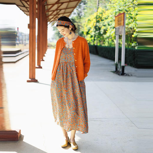 绽放163朵/春日暖橙*亮橙色纯羊毛镂空毛织开衫女春新款针织外套 商品图1