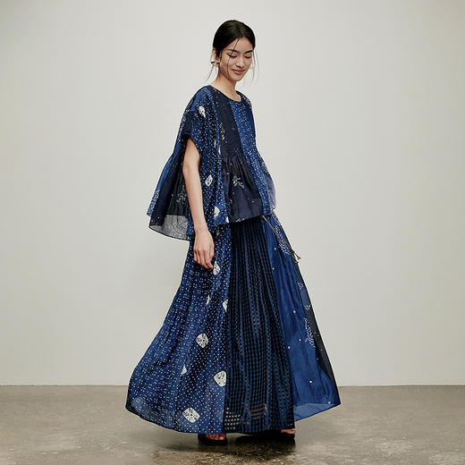 【林栖设计小店】方圆万象|手工绣花丝棉鱼子缬印花2026夏新款压褶衬衣1962152 商品图6